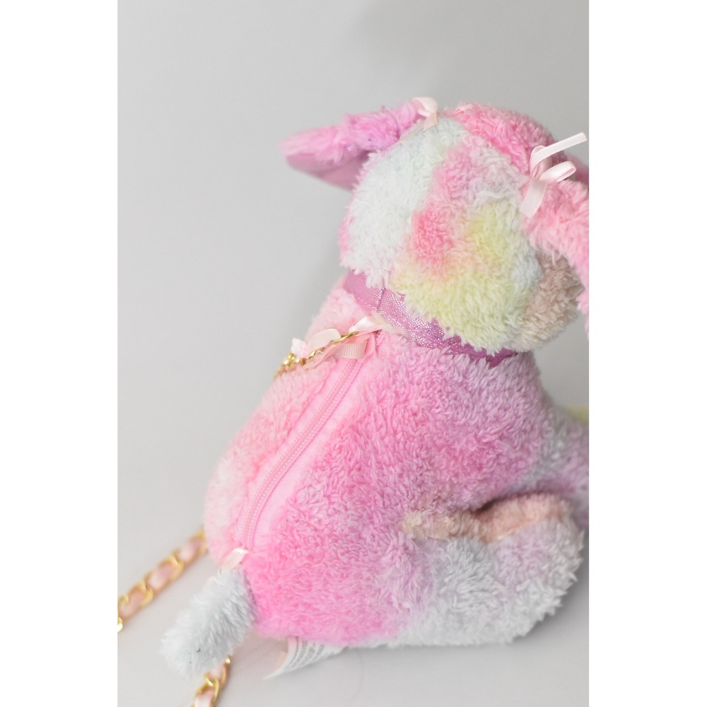 Plush Dog Crossbody Bag Kids OS Pink Pastel Excellent Gold Chain Strap - Picture 4 of 5